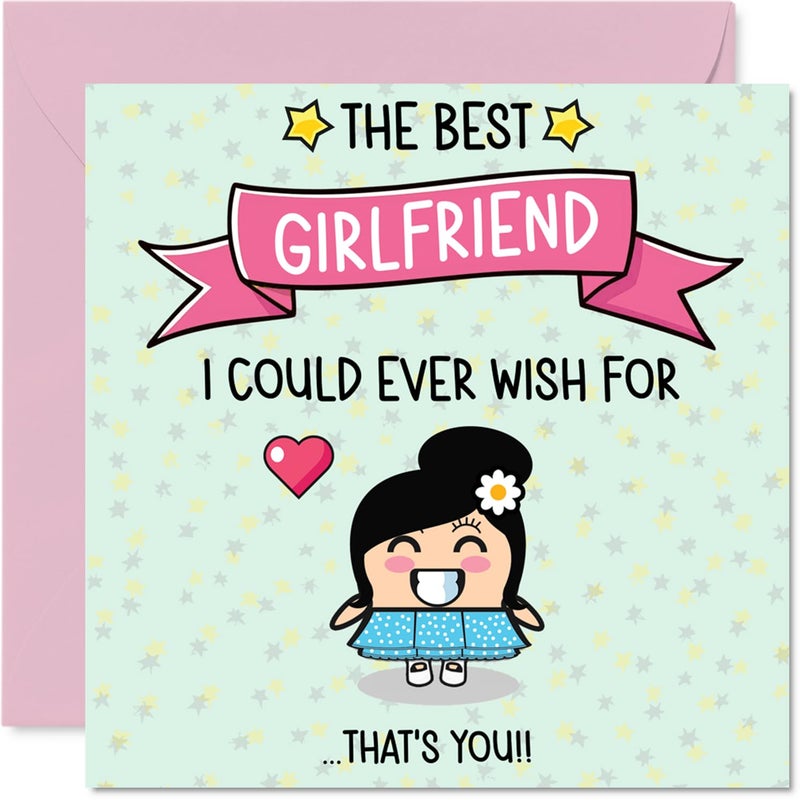 Stuff4 Girlfriend Birthday Card - The Best I Could Ever Wish For - Happy Birthday Card for Girlfriend from Boyfriend Partner  5.7 Inch Cute Bday Greeting Cards - Image 1
