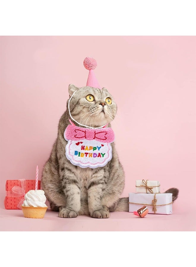 2 PCS Cat Birthday Hat Cat Costume Accessories Pink Cat Birthday Gift Decorations Set with Soft Scarf Adorable Hat  - Image 4