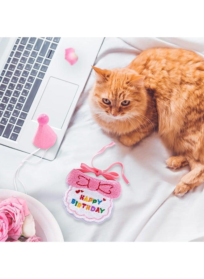 2 PCS Cat Birthday Hat Cat Costume Accessories Pink Cat Birthday Gift Decorations Set with Soft Scarf Adorable Hat  - Image 5