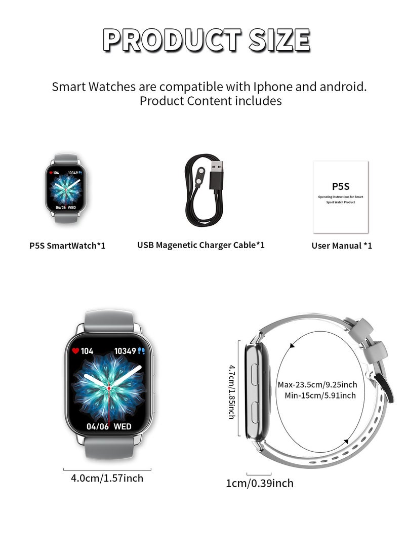 WAPIK - Korean Brand P5S Smart Watch,Business Smartwatch,Waterproof Fitness Watch, Bluetooth Calling,Smart watch for Men, Zinc Alloy Vacuum Plating, Heart Rate Monitoring,Smart watch for women Silver - Image 1