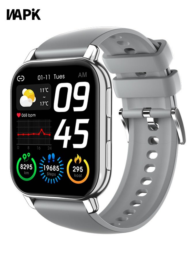 WAPIK - Korean Brand P5S Smart Watch,Business Smartwatch,Waterproof Fitness Watch, Bluetooth Calling,Smart watch for Men, Zinc Alloy Vacuum Plating, Heart Rate Monitoring,Smart watch for women Silver - Image 1