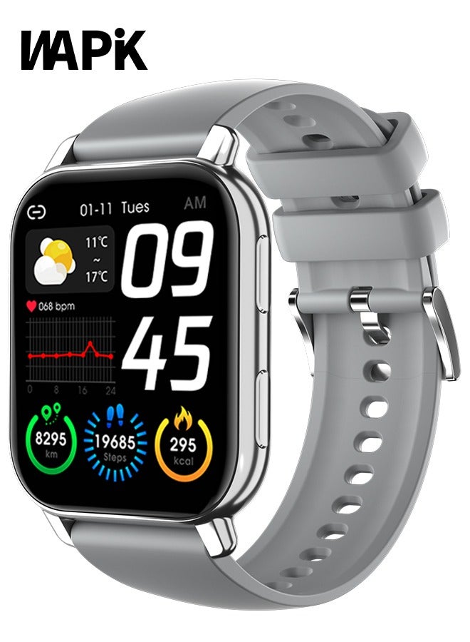 WAPIK Korean Brand P5S Smart Watch,Business Smartwatch,Waterproof Fitness Watch, Bluetooth Calling,Smart watch for Men, Zinc Alloy Vacuum Plating, Heart Rate Monitoring,Smart watch for women Silver - Image 1