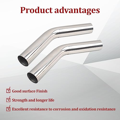 BIGREAT OD 3'' Inch (76MM) 45 Degree Bend Elbow Stainless Steel Turbocharger Pipe Tube Intercooler Pipe High Class Brushed Treatment Air Intake Tube Pipe Polished Universal-2PCS - Image 4