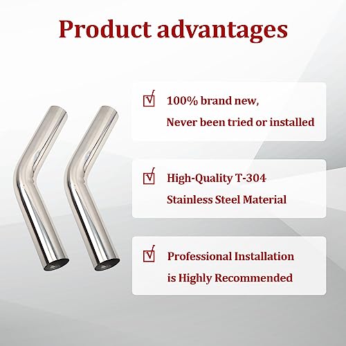 BIGREAT OD 3'' Inch (76MM) 45 Degree Bend Elbow Stainless Steel Turbocharger Pipe Tube Intercooler Pipe High Class Brushed Treatment Air Intake Tube Pipe Polished Universal-2PCS - Image 5