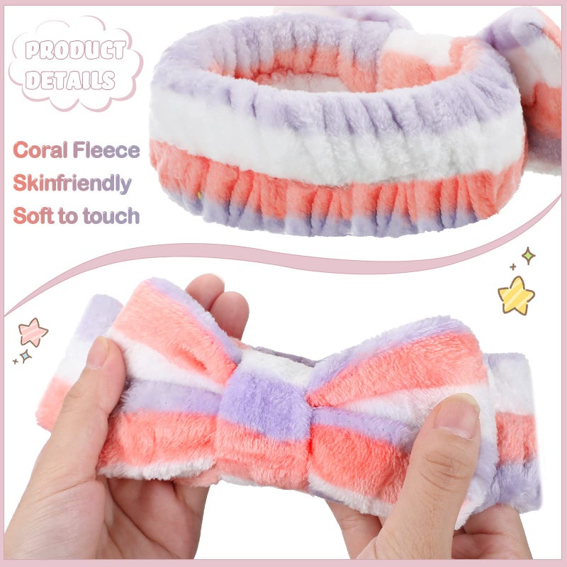 WILLBOND 24 Pieces Spa Headband Bow Hairband Facial Makeup Women Face Wash Adjustable Skincare Headbands Bulk Soft Flannel Towel Head Wraps for Women Shower Washing Face (Stylish) - Image 3