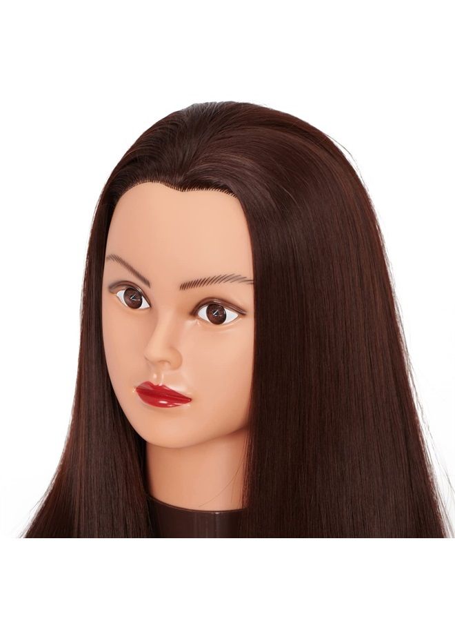 Hairingrid 26"-28" Mannequin Head Hair Styling Training Head Manikin Cosmetology Doll Head Synthetic Fiber Hair and Free Clamp Holder Stand (R71919LB0420) Dark brown-