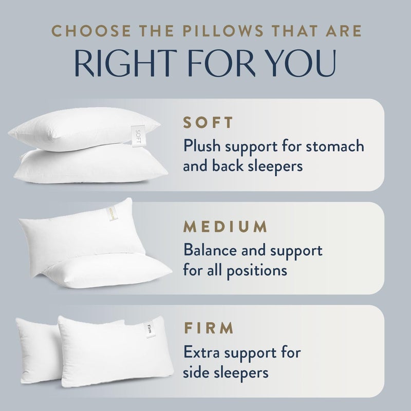 Digital Decor Set of 2 100% Cotton Hotel Pillows - Made in USA Hypoallergenic Pillows with Down Alternative Fiber Fill for Side & Back Sleepers - Three Comfort Levels - (Queen, Silver/Soft) - Image 3