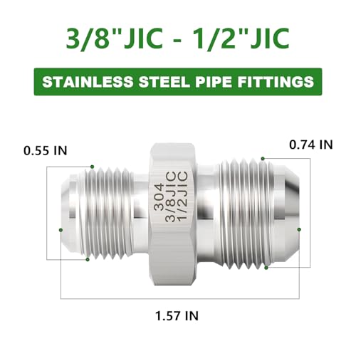 TAISHER 5PCS Forging of 304 Stainless Steel JIC Flare Tube Fitting 38 JIC Male x 12 JIC Male Union - Image 3