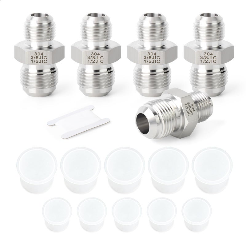 TAISHER 5PCS Forging of 304 Stainless Steel JIC Flare Tube Fitting 38 JIC Male x 12 JIC Male Union - Image 2