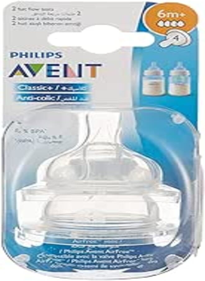 Avent AVENT Philips Anti Colic Baby Teat Fast Flow +6Months with 4 Holes 