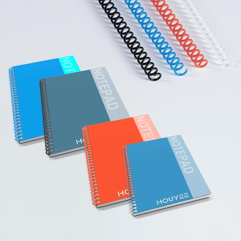 HOUYEE Store 50 حزمة من لفائف الربط البلاستيكية الحلزونية، 8 مم (5/16"), سعة 40 ورقة، 4:1 تباعد، 48 حلقة، لفائف ملونة لحجم الرسالة (أزرق، أسود، أحمر، شفاف) - Image 5
