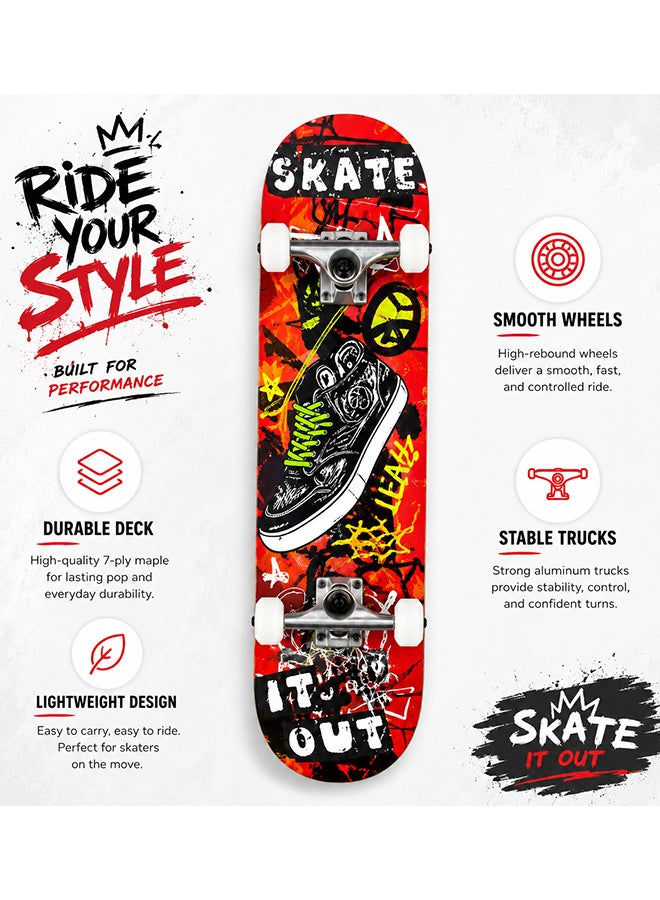 DEXO Skateboard 31 x 8 Inch Complete Cruiser Skateboard for Children Teenagers Adults, 7-Layer Canadian Maple Double Kick Deck Concave with All-in-One Skate T-Tool for Beginners - Image 3