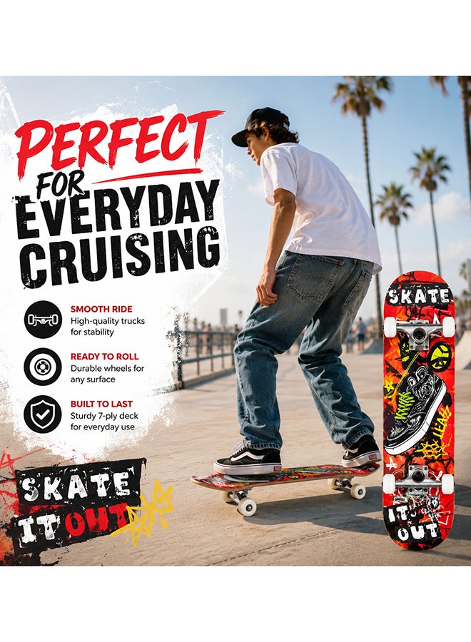 DEXO Skateboard 31 x 8 Inch Complete Cruiser Skateboard for Children Teenagers Adults, 7-Layer Canadian Maple Double Kick Deck Concave with All-in-One Skate T-Tool for Beginners - Image 5