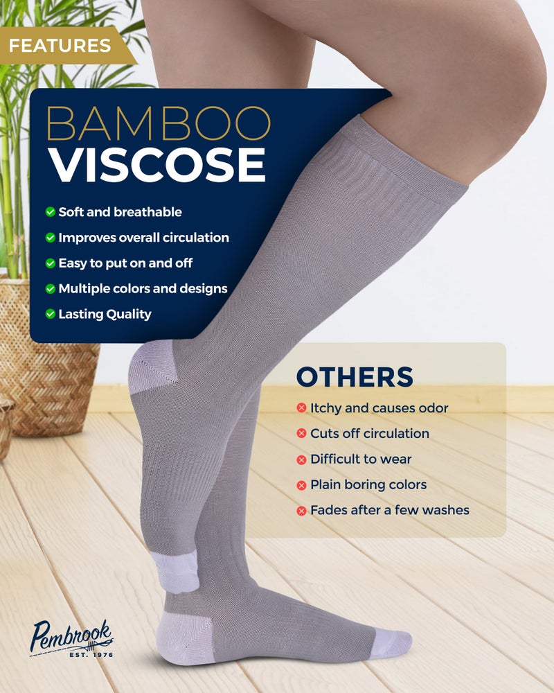 Pembrook Bamboo Viscose Light Compression Socks - 3 Pairs | 8-15 mmHg Compression Socks Women and Men | Soreness, Varicose Veins, Edema | Black, Grey, Navy - Image 4