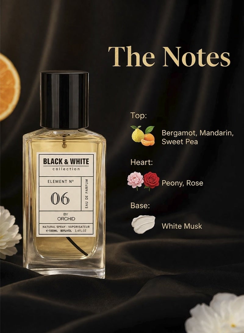 Orchid Black & White Element N.06 Pour Femme EDP 100ml – Long Lasting Floral Citrus Perfume with Bergamot, Mandarin, Peony, Rose & White Musk - Image 2