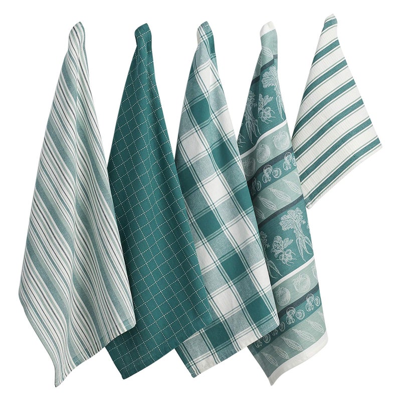 DII Assorted Pattern Kitchen Dishtowels and Dishcloth Set of 5 North Sea