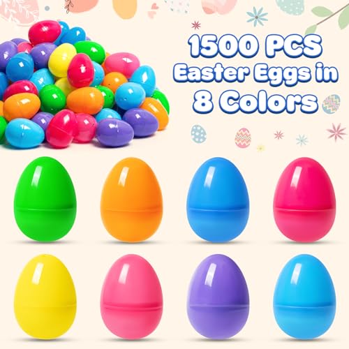 Duchong 1500 Count Easter Eggs Bulk 24 Fillable Empty Plastic Easter Eggs in 8 Colors Easter Hunt Basket Stuffers Surprise Eggs Easter Party Favor Decoration - Image 5