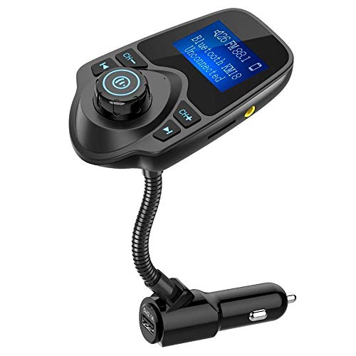 Nulaxy Bluetooth Car FM Transmitter Audio Adapter Receiver Wireless Handsfree Voltmeter Car Kit TF Card AUX 1.44 Display - KM18 Black Matte - Image 1