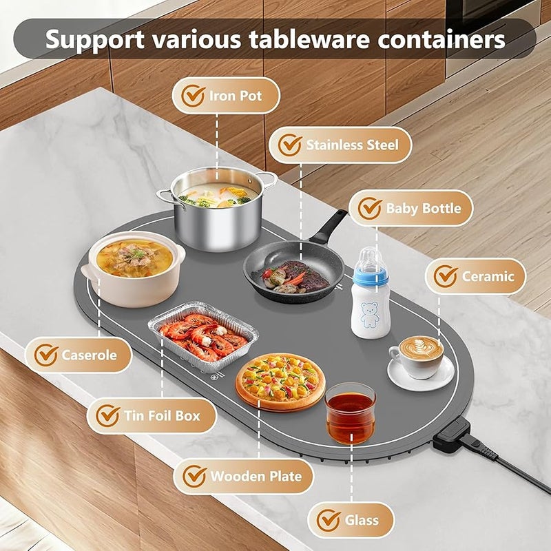 seenlast Warming Mat for Food with Adjustable Temperature Timer,10S Fast Heating Silicone Food Warmers for Parties Buffet and Home Daily,Food Warming Mat with Insulating Pad Raised Feet Protects Table - Image 4