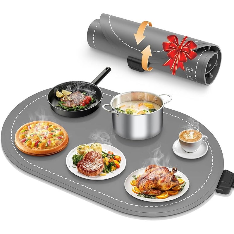 seenlast Warming Mat for Food with Adjustable Temperature Timer,10S Fast Heating Silicone Food Warmers for Parties Buffet and Home Daily,Food Warming Mat with Insulating Pad Raised Feet Protects Table - Image 1