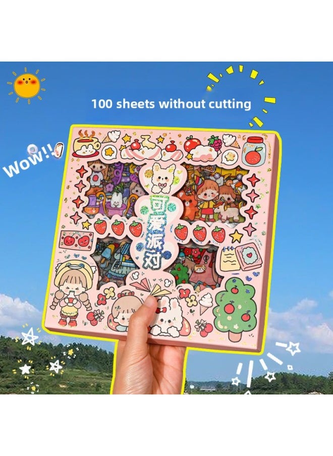 null - 100 Non-repeating Cartoon Cute Hand Account Stickers Net Red Girl's Heart Hand Account Decoration Material Paper Stickers-Color:[cost-effective] Colorful + Inventing 200 Sheets In Box - Image 1