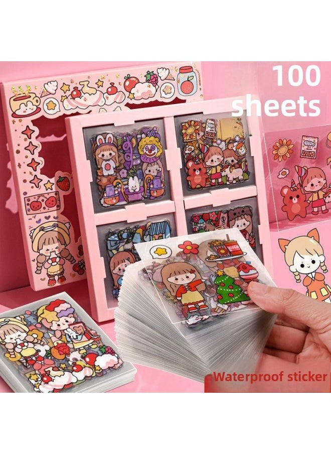 null - 100 Non-repeating Cartoon Cute Hand Account Stickers Net Red Girl's Heart Hand Account Decoration Material Paper Stickers-Color:[cost-effective] Colorful + Inventing 200 Sheets In Box - Image 1