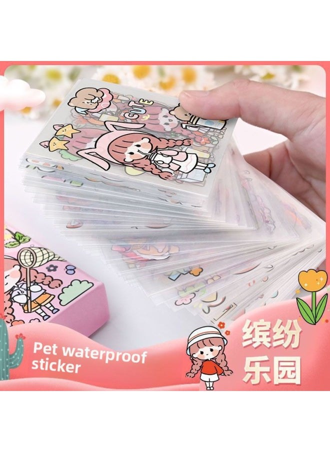 null - 100 Non-repeating Cartoon Cute Hand Account Stickers Net Red Girl's Heart Hand Account Decoration Material Paper Stickers-Color:[cost-effective] Colorful + Inventing 200 Sheets In Box - Image 1