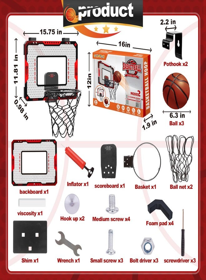 OCHIDO Indoor Basketball Hoop for Kids 5 6 7 8 9 10+Years Old Boys,Mini Basketball Hoop Over The Door Mini Hoop with Electronic Scoreboard & 3 Balls,Kids Basketball Hoop Sport Toys for Gift for Boys Age 5-10 - Image 2
