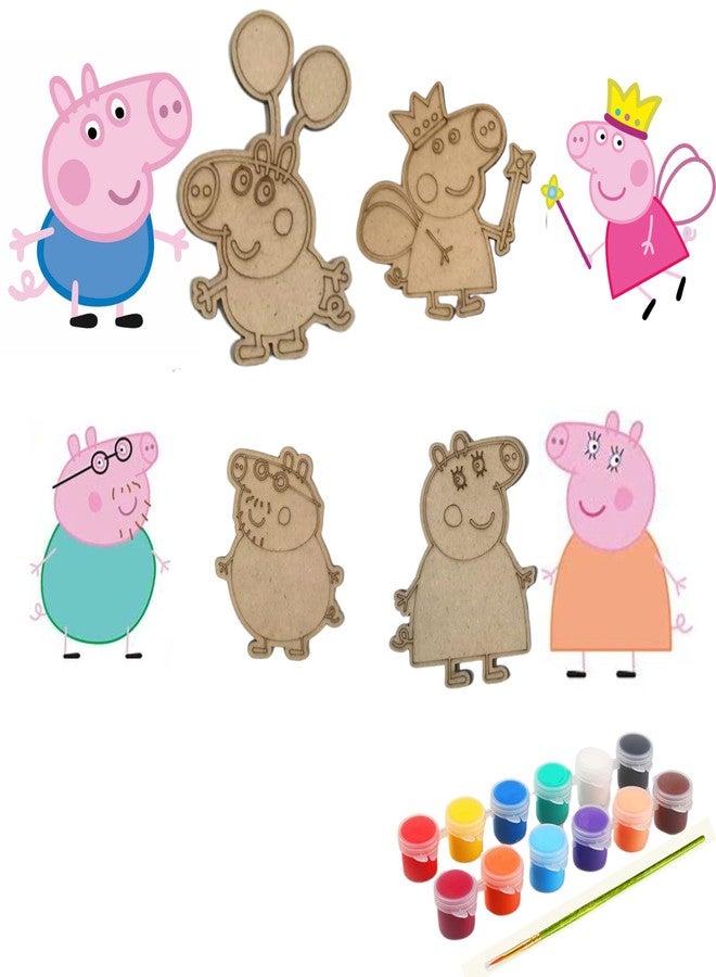Decordial Peppa Pig Theme Wooden Magnet Creativity Arts & Crafts Painting Kit for Kids, Fridge Magnets for Kids Return Gifts - Image 1