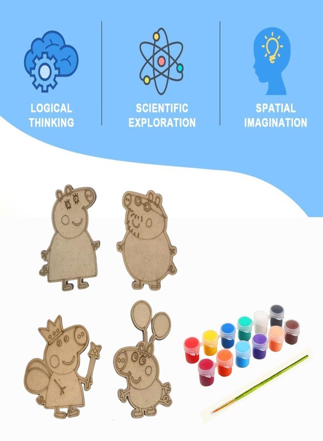 Decordial Peppa Pig Theme Wooden Magnet Creativity Arts & Crafts Painting Kit for Kids, Fridge Magnets for Kids Return Gifts - Image 3