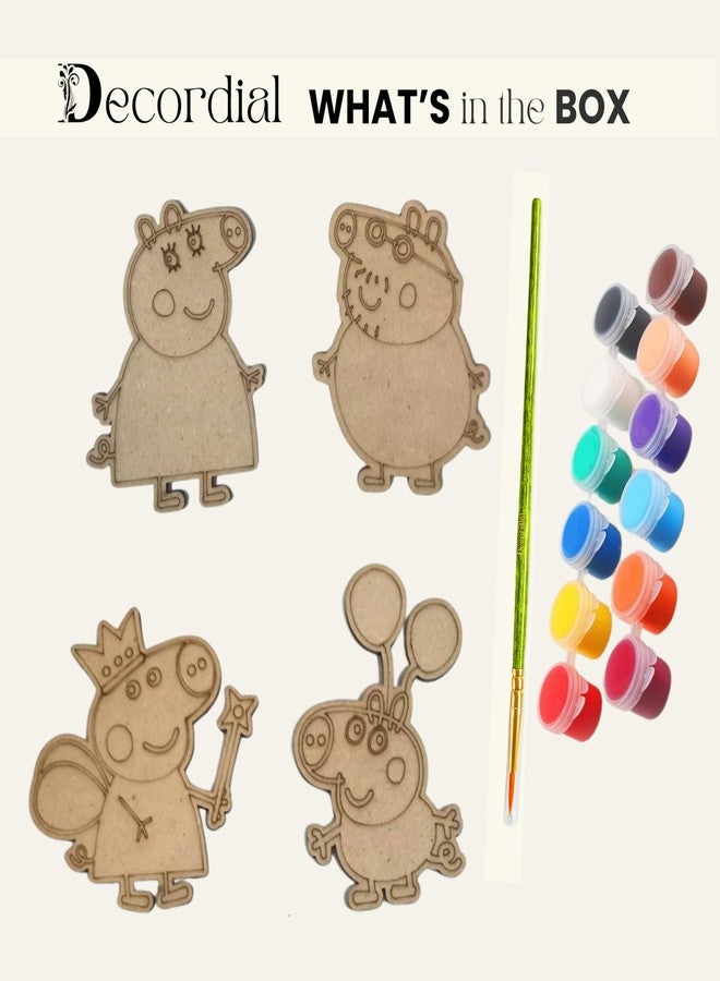 Decordial Peppa Pig Theme Wooden Magnet Creativity Arts & Crafts Painting Kit for Kids, Fridge Magnets for Kids Return Gifts - Image 2
