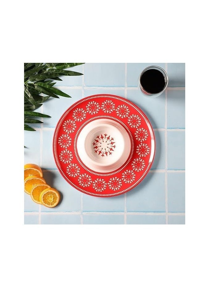 Generic - Melamine Pasta Plate Chip And Dip Set Round Serving Tray 2 Pack Chip Party Plate Serving Tray With Sauce Divider Innovative Multi Use Versatile Convenient For Party Red - Image 1