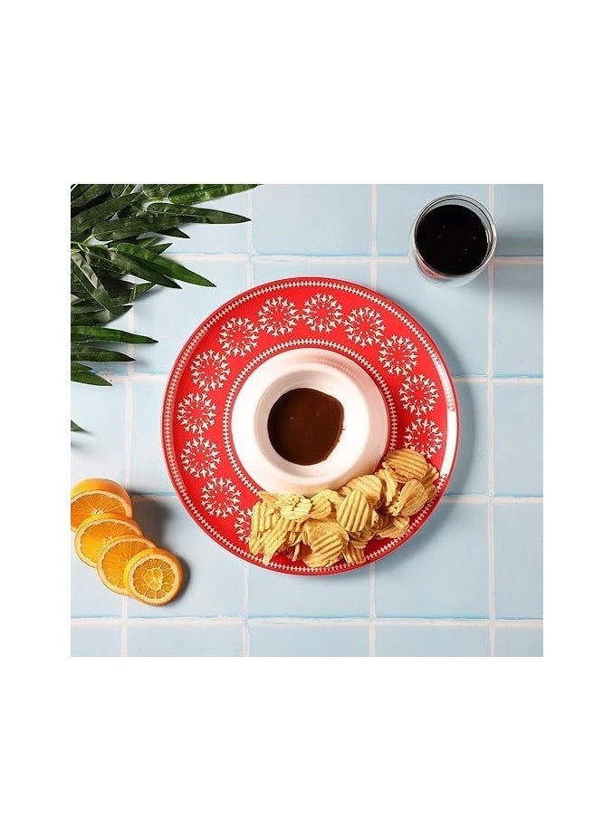 Generic - Melamine Pasta Plate Chip And Dip Set Round Serving Tray 2 Pack Chip Party Plate Serving Tray With Sauce Divider Innovative Multi Use Versatile Convenient For Party Red - Image 1