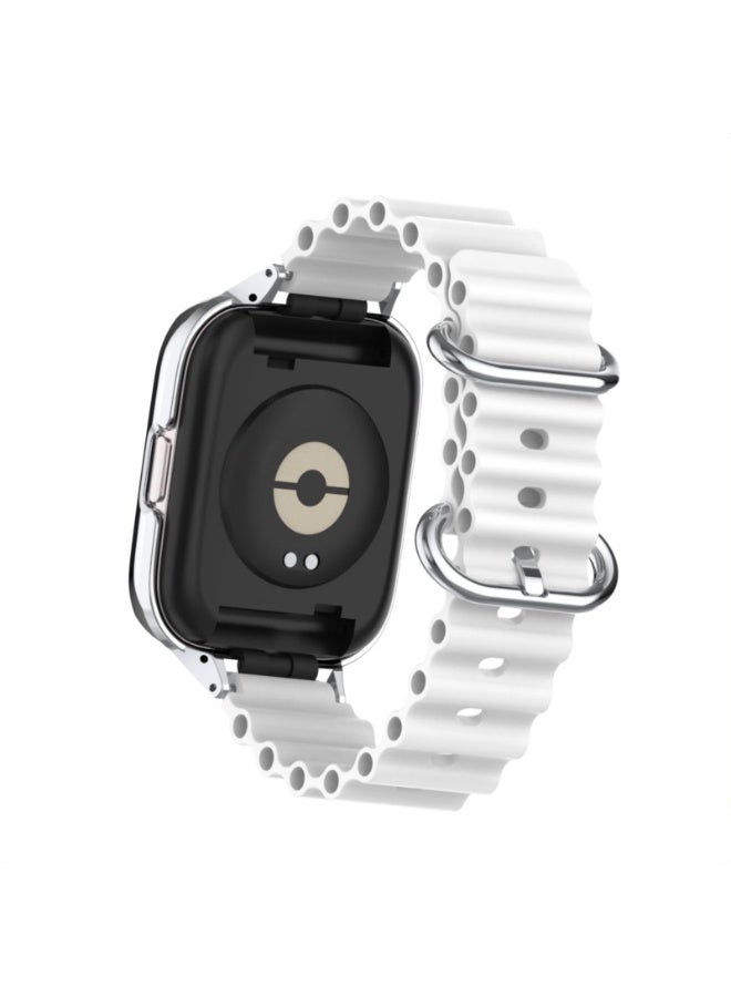 حزام سيليكون متوافق مع ساعة شاومي ريدمي 3 لايت/ساعة ريدمي 3 أكتيف، حزام سيليكون قابل للتعديل مع مشبك معدني، حزام بإطار معدني للنساء والرجال (أبيض) - Image 4