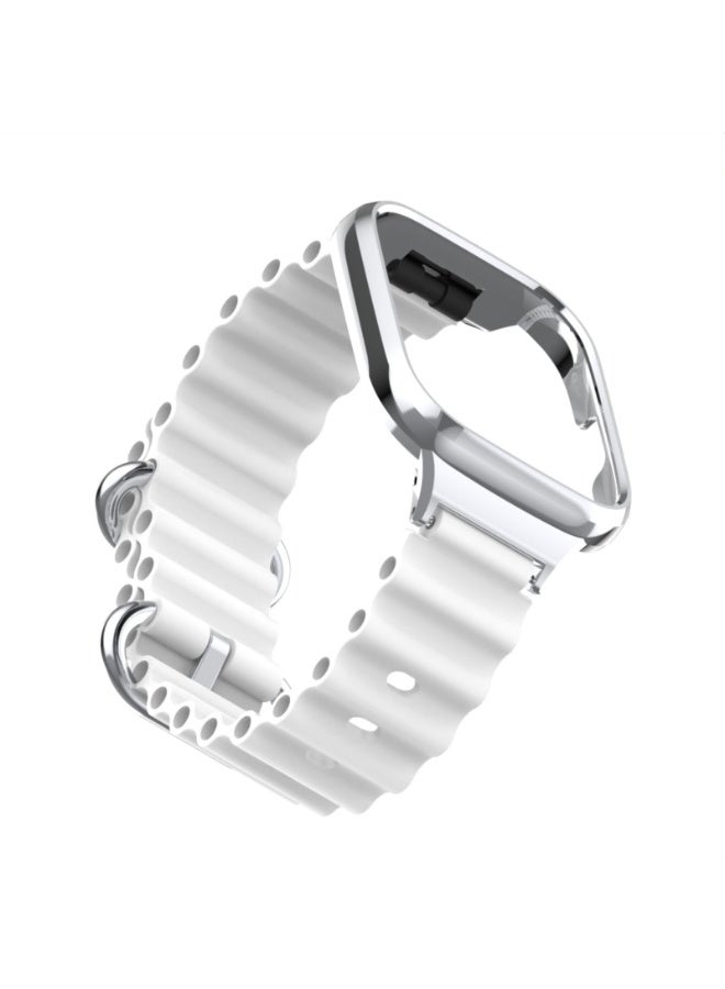 حزام سيليكون متوافق مع ساعة شاومي ريدمي 3 لايت/ساعة ريدمي 3 أكتيف، حزام سيليكون قابل للتعديل مع مشبك معدني، حزام بإطار معدني للنساء والرجال (أبيض) - Image 3