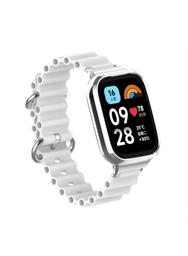 حزام سيليكون متوافق مع ساعة شاومي ريدمي 3 لايت/ساعة ريدمي 3 أكتيف، حزام سيليكون قابل للتعديل مع مشبك معدني، حزام بإطار معدني للنساء والرجال (أبيض) - Image 5