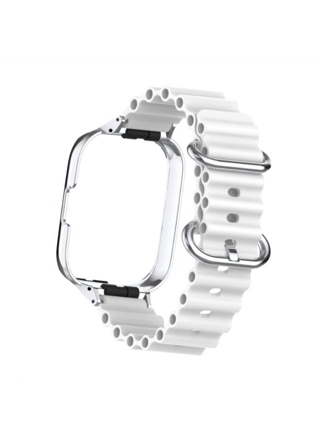 حزام سيليكون متوافق مع ساعة شاومي ريدمي 3 لايت/ساعة ريدمي 3 أكتيف، حزام سيليكون قابل للتعديل مع مشبك معدني، حزام بإطار معدني للنساء والرجال (أبيض) - Image 2