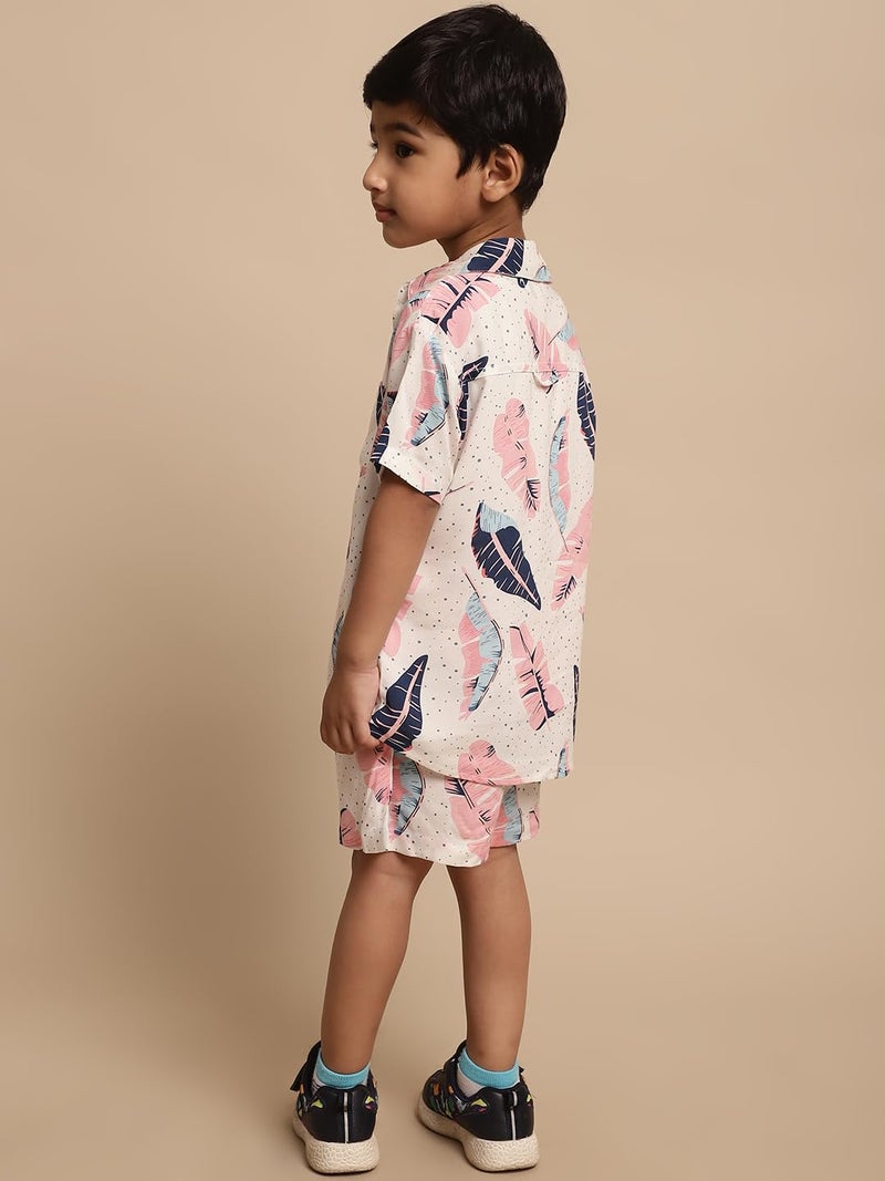 superminis Boys Coordinated Set With Printed Rayon Shirt and Shorts (3-4 Years, Pink) - Image 3