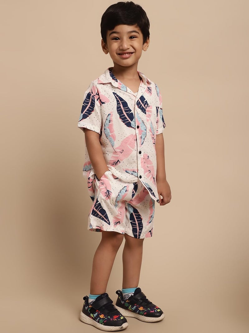 superminis Boys Coordinated Set With Printed Rayon Shirt and Shorts (3-4 Years, Pink) - Image 2
