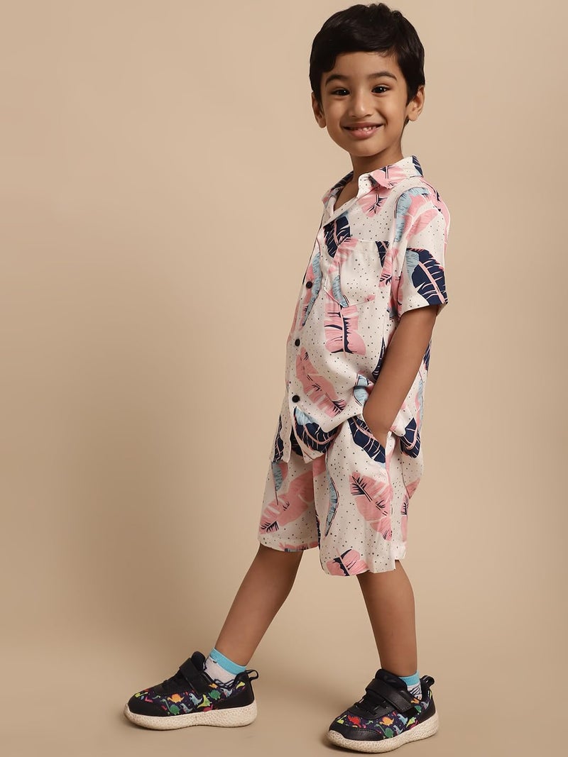 superminis Boys Coordinated Set With Printed Rayon Shirt and Shorts (3-4 Years, Pink) - Image 5