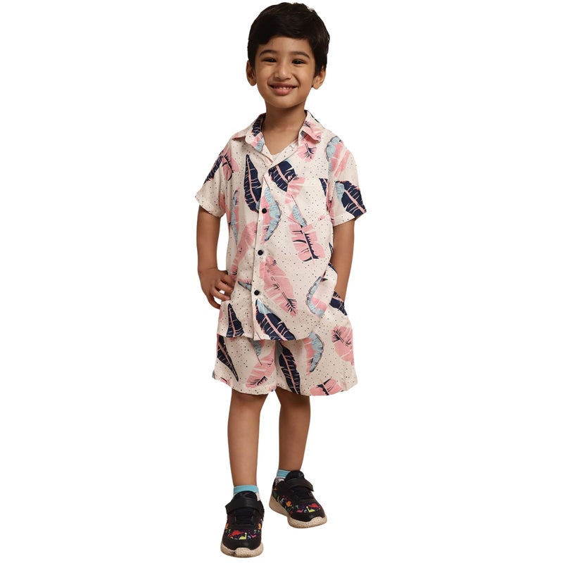 superminis Boys Coordinated Set With Printed Rayon Shirt and Shorts (3-4 Years, Pink) - Image 4