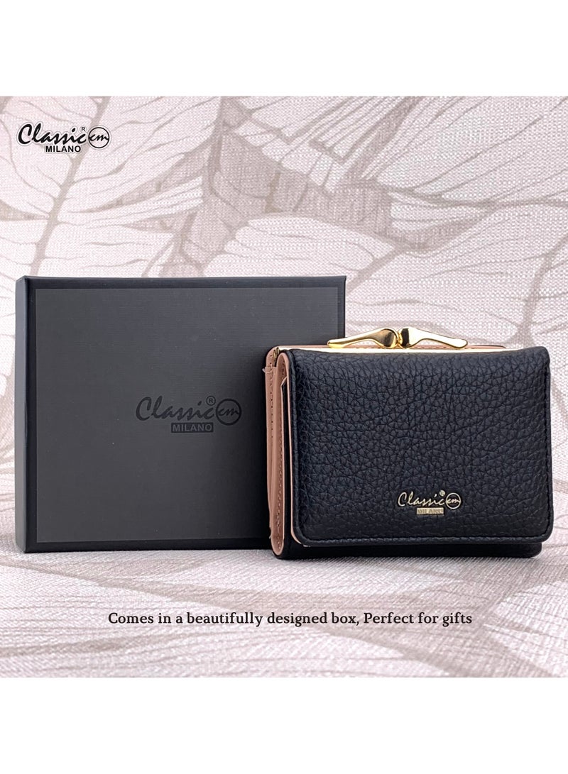 كلاسيك ميلانو - محفظة نسائية أنيقة من الجلد الصناعي مع حافظة بطاقات | محفظة عملات معدنية للنساء | محفظة نسائية نحيفة للاستخدام اليومي والسفر والهدايا
