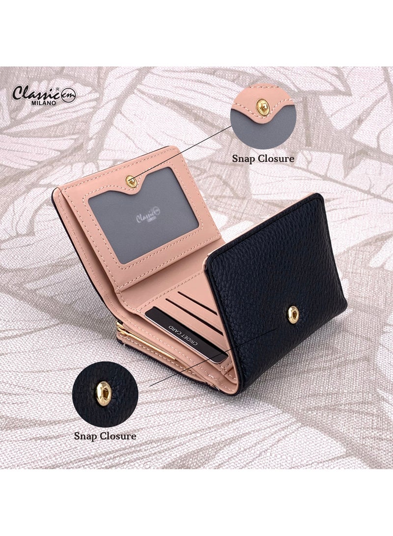 كلاسيك ميلانو - محفظة نسائية أنيقة من الجلد الصناعي مع حافظة بطاقات | محفظة عملات معدنية للنساء | محفظة نسائية نحيفة للاستخدام اليومي والسفر والهدايا