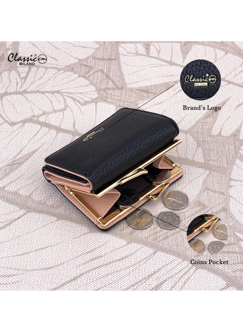 كلاسيك ميلانو - محفظة نسائية أنيقة من الجلد الصناعي مع حافظة بطاقات | محفظة عملات معدنية للنساء | محفظة نسائية نحيفة للاستخدام اليومي والسفر والهدايا