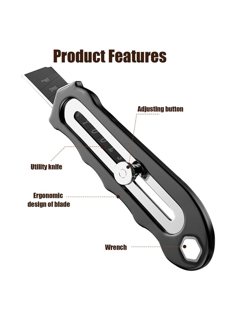 SOLARAE 2 Pcs 18mm Utility Knife, Retractable Box Cutter, Stainless Steel Multi-Purpose Knife with 10 SK5 Carbon Steel Blades, Snap Off Safety Cutter with Precision Cutting and Blade Safety Lock Design - Image 3