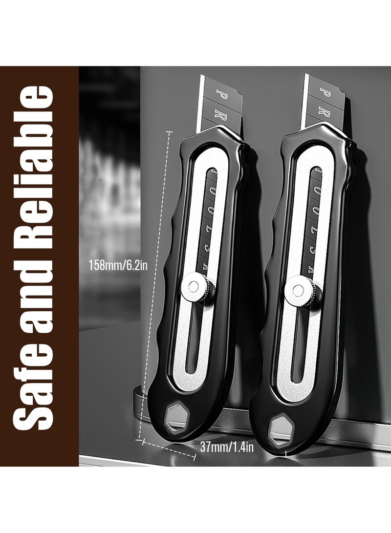 SOLARAE 2 Pcs 18mm Utility Knife, Retractable Box Cutter, Stainless Steel Multi-Purpose Knife with 10 SK5 Carbon Steel Blades, Snap Off Safety Cutter with Precision Cutting and Blade Safety Lock Design - Image 2