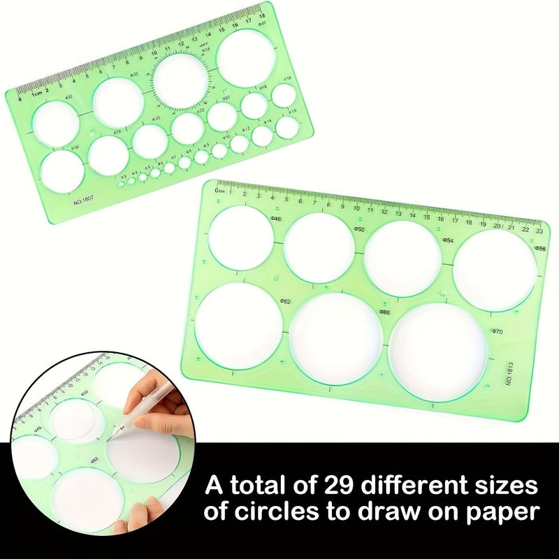 2pcs Acrylic Circular Drawing Templates Multifunctional Geometric Compass Set Durable Measuring Tool - Image 5