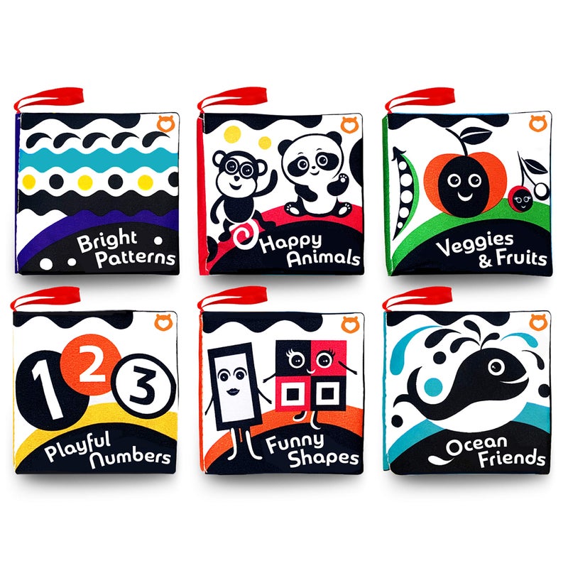 BabyBibi Cloth Books (Set of 6). High Contrast Soft Books. Black and White Images Encourage Infant Development - Suitable for Babies and Toddlers from 3 Months - Image 1