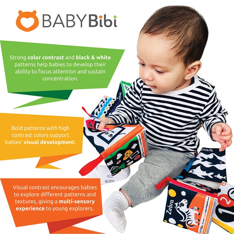 BabyBibi Cloth Books (Set of 6). High Contrast Soft Books. Black and White Images Encourage Infant Development - Suitable for Babies and Toddlers from 3 Months - Image 5