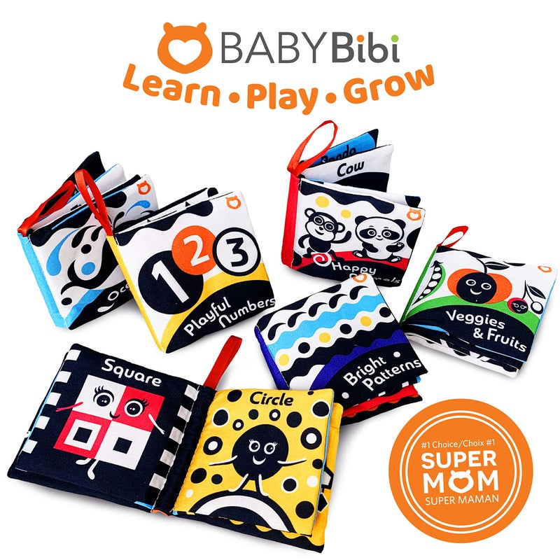 BabyBibi Cloth Books (Set of 6). High Contrast Soft Books. Black and White Images Encourage Infant Development - Suitable for Babies and Toddlers from 3 Months - Image 3